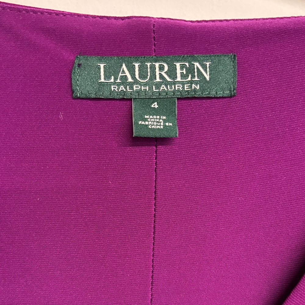 Lauren Ralph Lauren Deep Plum Faux-Wrap Long Sleeve Dress - Picture 2 of 5